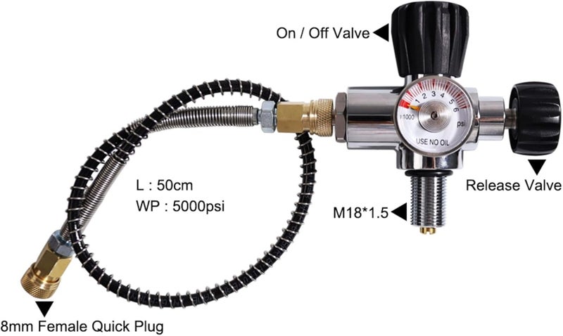 TUXING 4500PSI High Pressure PCP Paintball Fill Station Stainless Steel Valve HPA CO2 Tank DIN Charging System Black M18*1.5 - Image 2